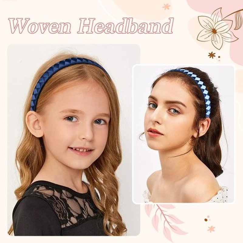 DEEKA 3 PCS Woven Headband Uniform Headband Hair Accessories Grosgrain Ribbon Weaved Hair Band for Women Girls Teens Football Softball Cheer Sports (Navy Blue&Light Blue)