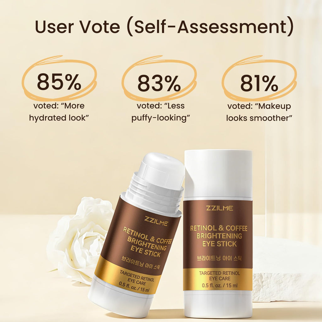 ZZILME Under Eye Balm Stick with Retinol and Caffeine, Hydrating Eye Cream Brightener for Dark Circles, Puffiness, Fine Lines and Wrinkles, Portable Balm Stick for On-the-Go Daily Eye Care 15 ml