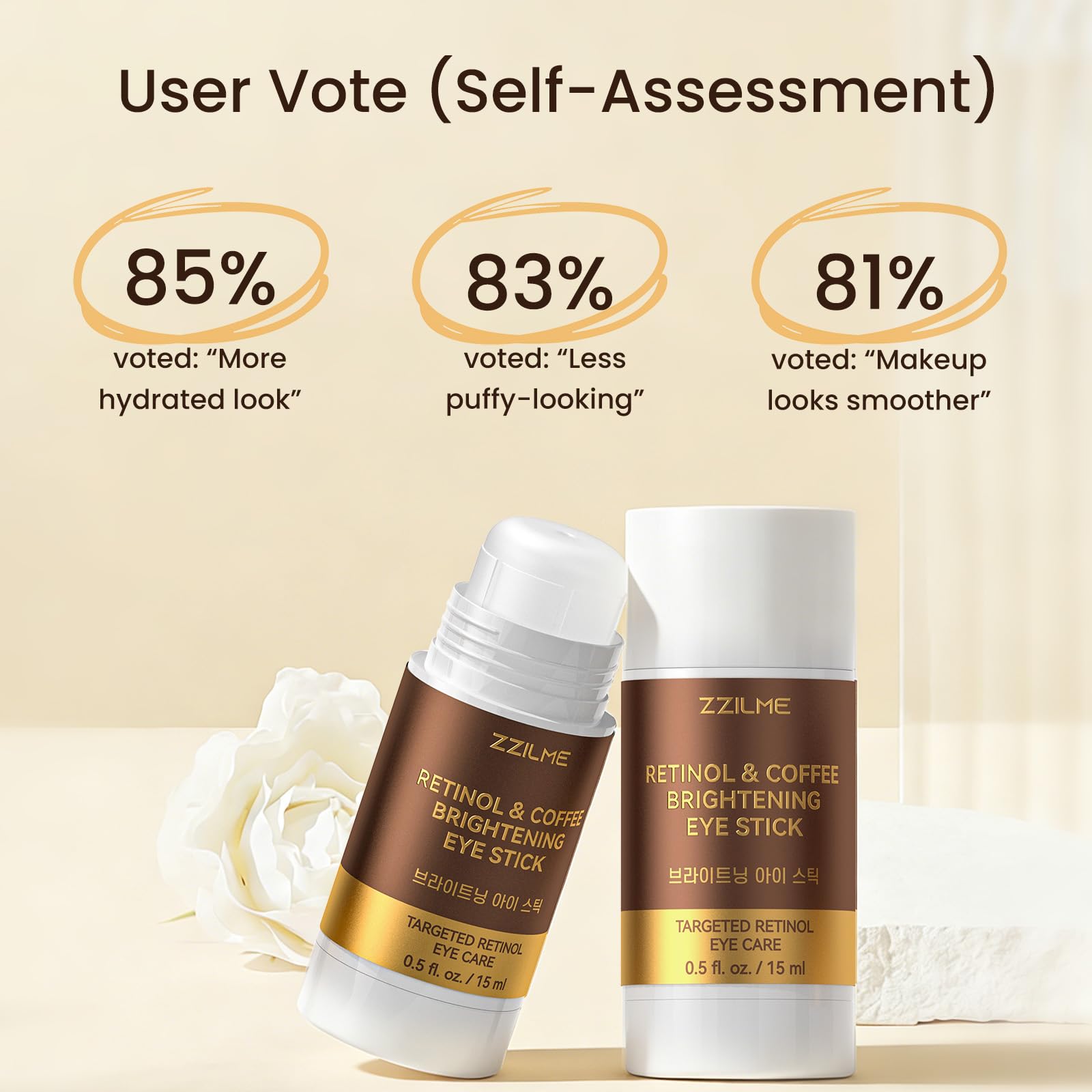 ZZILME Under Eye Balm Stick with Retinol and Caffeine, Hydrating Eye Cream Brightener for Dark Circles, Puffiness, Fine Lines and Wrinkles, Portable Balm Stick for On-the-Go Daily Eye Care 15 ml