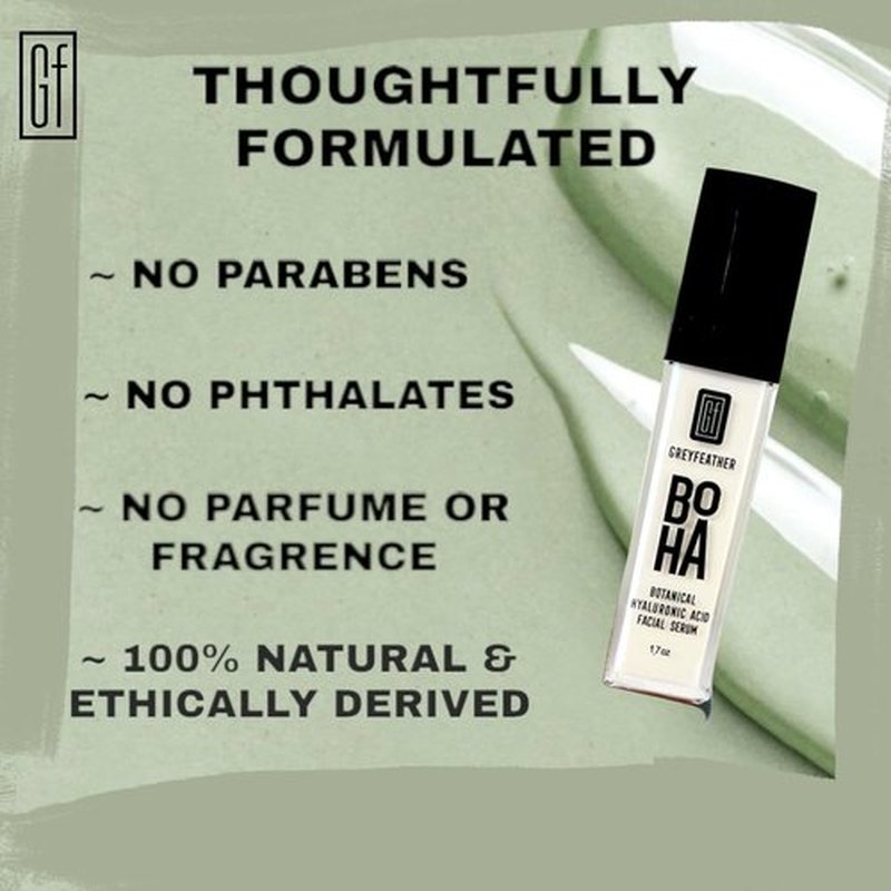 Greyfeather Hyaluronic Acid Serum – Botanical Hydration with Vitamin C & E | Anti-Aging Facial Serum for Fine Lines & Dry Skin – Vegan & Fragrance-Free, 1.7oz