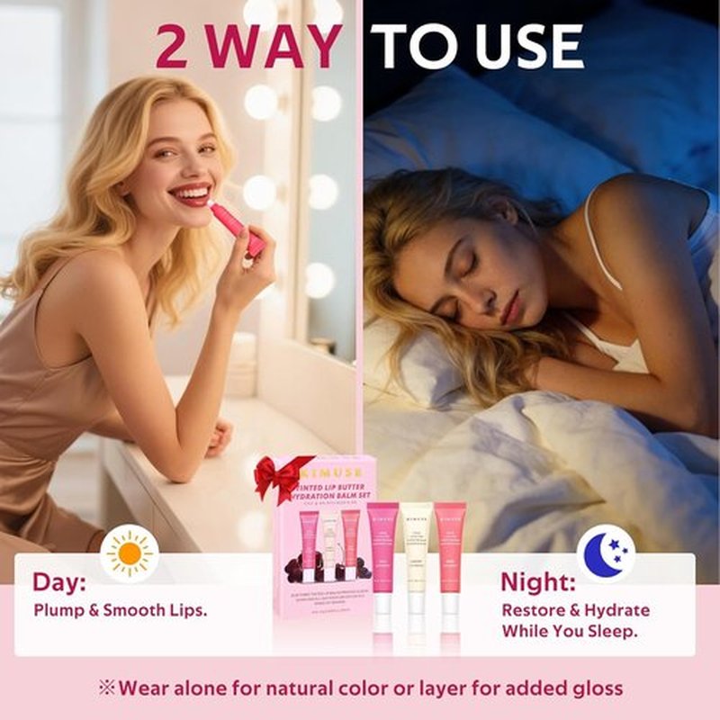 KIMUSE Tinted Lip Butter - Hydrating Lip Treatment with Hyaluronic Acid & Vitamin E | 3 Pack for Moisture & Shine