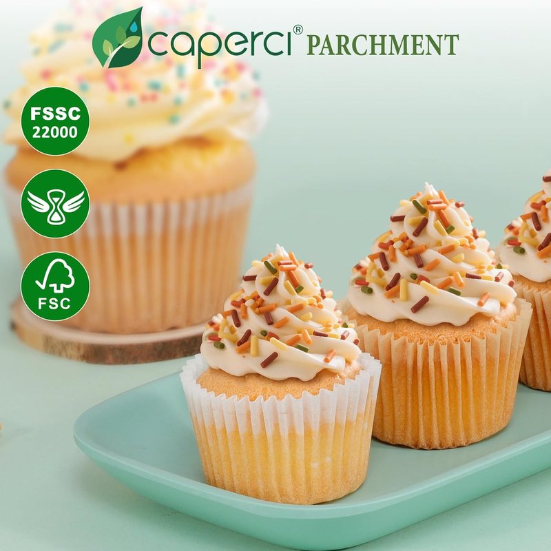 Caperci Mini Cupcake Liners - 400 Pcs Natural Paper Muffin Liners, Non-Stick & Grease-Proof
