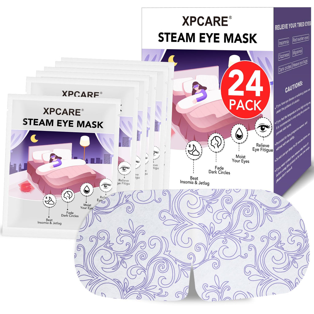 XPCARE 24 Pack Steam Eye Masks for Dry Eyes, Self Heated Steam Warm Eye Mask, Disposable Heated Eye Mask for Dark Circles, Puffy Eyes, Relief Stress Eye Fatigue (Unscented)