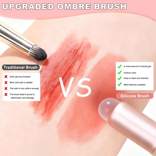 JFIYUOMCI 10Pcs Ombre Nail Brush Set, Silicone Chrome Powder Brush for Blooming & Aura Nails, French Tip Manicure, Nail Palette | Mixing Rod | Gradient Painting Pen Acrylic Nails Polish Design Tools