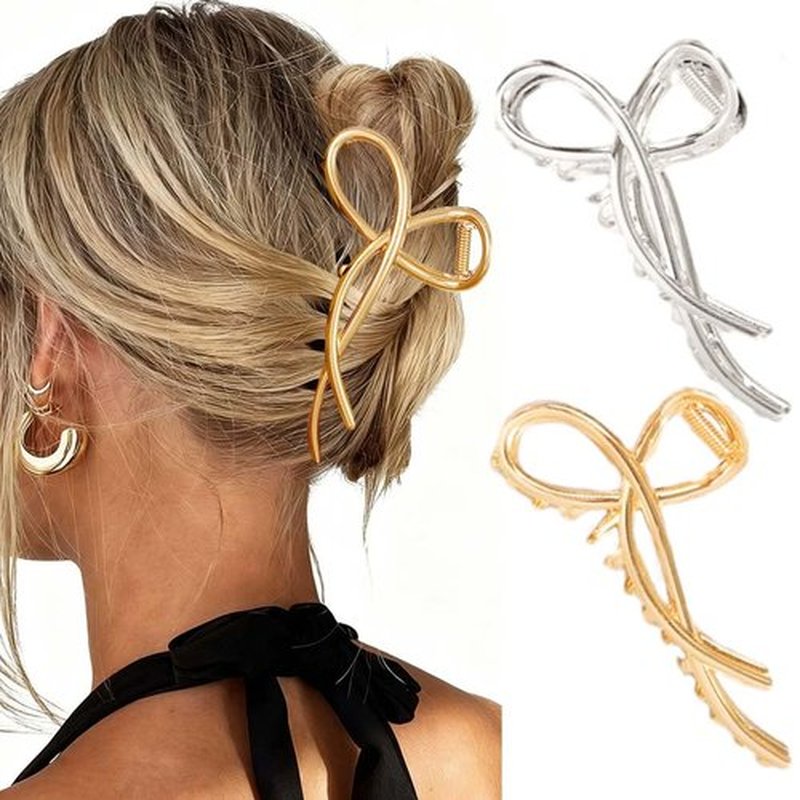 CAKURE Bow Hair Clip Metal Bow Claw Clips Large Hair Claws for Thick Hair Women Hair Accessories (Pack of 2)