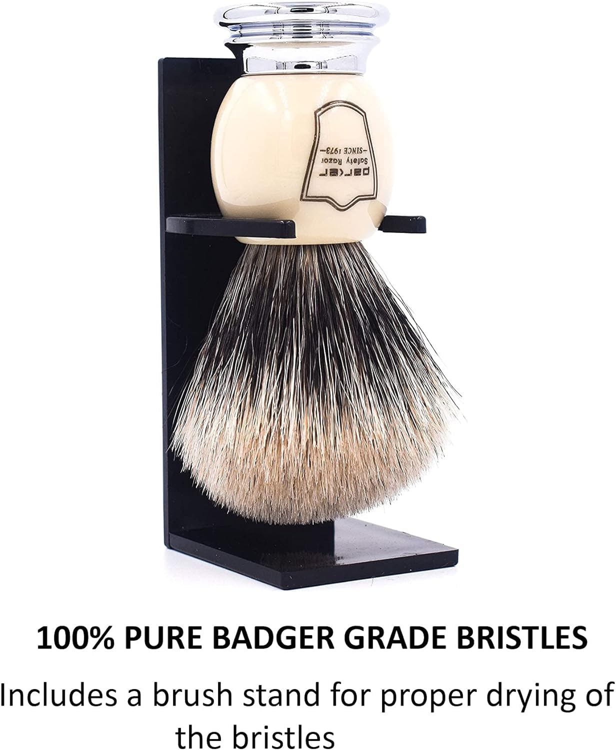 Parker Pure Badger Shaving Brush, Faux Ivory & Chrome, 22mm Knot
