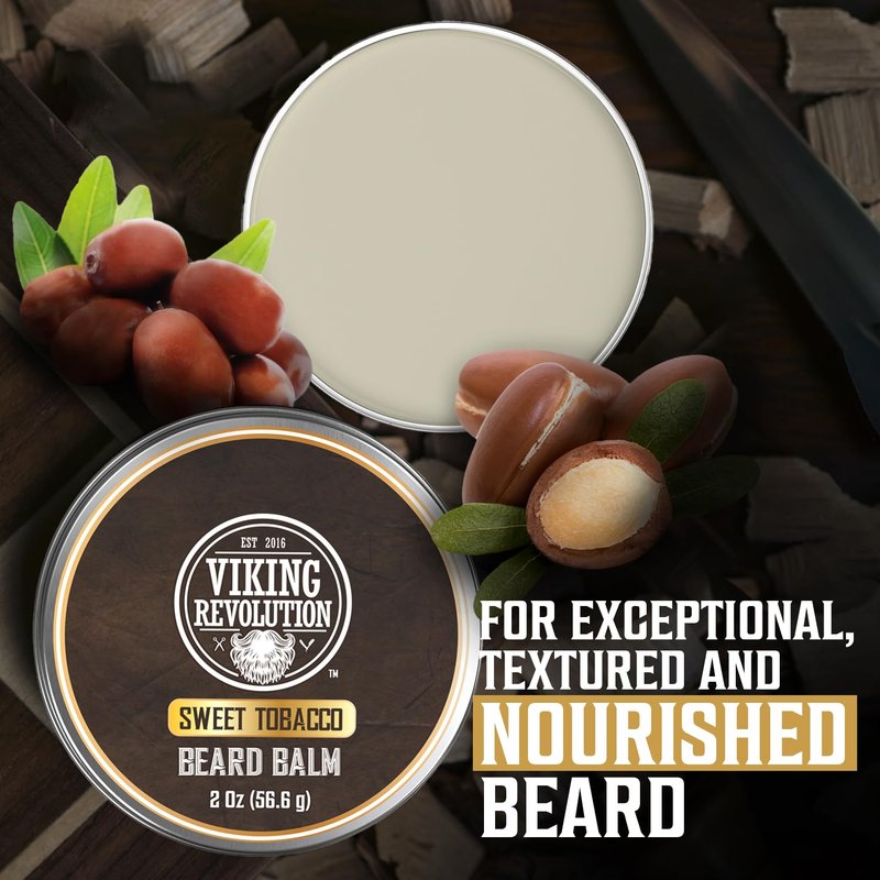 Viking Revolution Beard Balm - Tobacco Scented Moisturizing Beard Butter with Argan & Jojoba Oil | 2oz