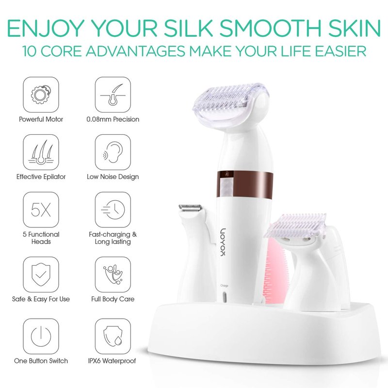VOYOR Electric Shaver - 5-in-1 Women's Bikini Trimmer & Hair Remover | Cordless, Waterproof, Rechargeable