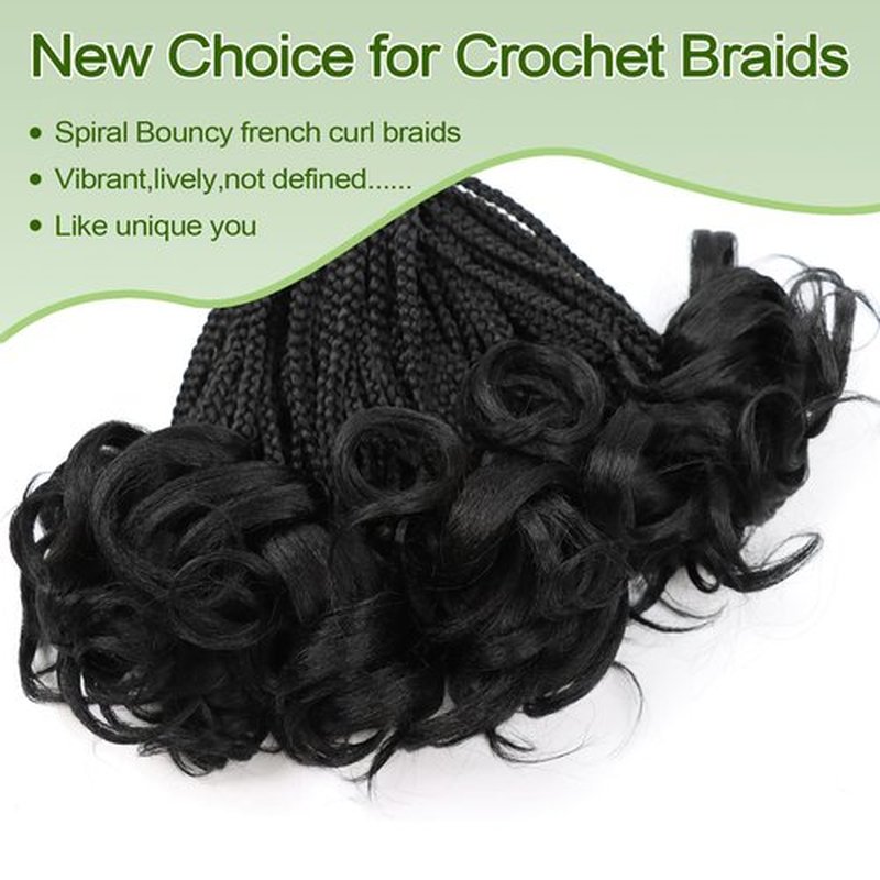 French Curl Crochet Braids Short French Curl Braiding Hair Pre Looped Crochet Hair for Black Women 8 Inch Box Braids Crochet Hair with Curly Ends French Curly Braiding Hair Extensions French Curl(1B)