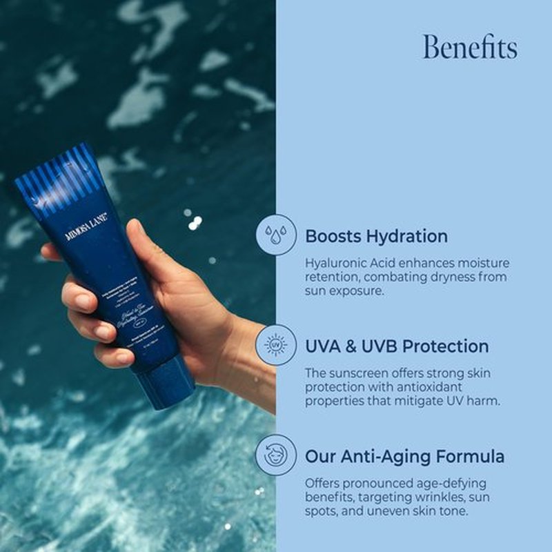Mimosa Lane Head-to-Toe Hydrating Sunscreen for Face and Body, Broad Spectrum SPF 45, Daily Moisturizer with Anti-Aging Hyaluronic Acid and Vitamin C, Water Resistant, Fragrance-Free, Vegan, 5.1 oz