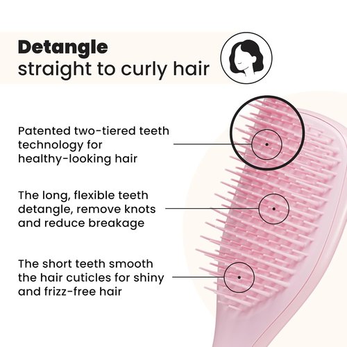 Tangle Teezer Ultimate Detangler Brush - Travel-Size Mini Hair Brush for Straight to Wavy Hair, Millennial Pink