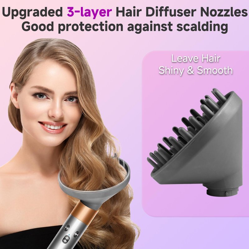 Upgraded Large Diffuser Attachment for Dy-son Airwrap Styler HS01, HS05, HS08, Converts to Hair Dryer, Fast Drying Wave & Curly & Thick, Heat Resistant Nylon Fiber Nozzle Attachments