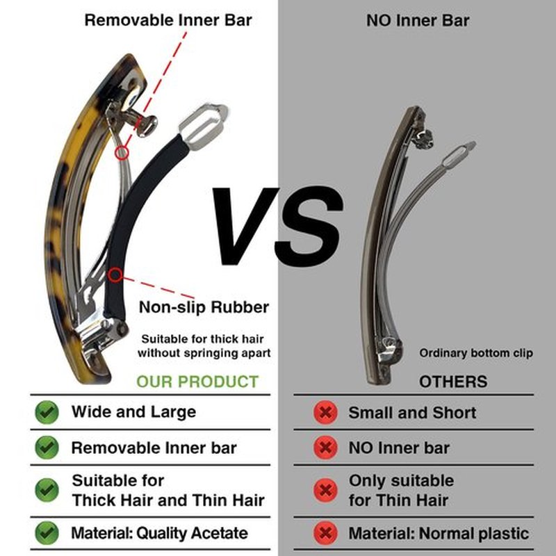 HYFEEL Large French Barrettes for Women Fine Thick Hair, Classic Tortoise Shell Hair Clips Wide Curved Celluloid Ponytail Holder Clamp Fashion Hair Accessories Automatic Clasp Hairgrips 3 Pack