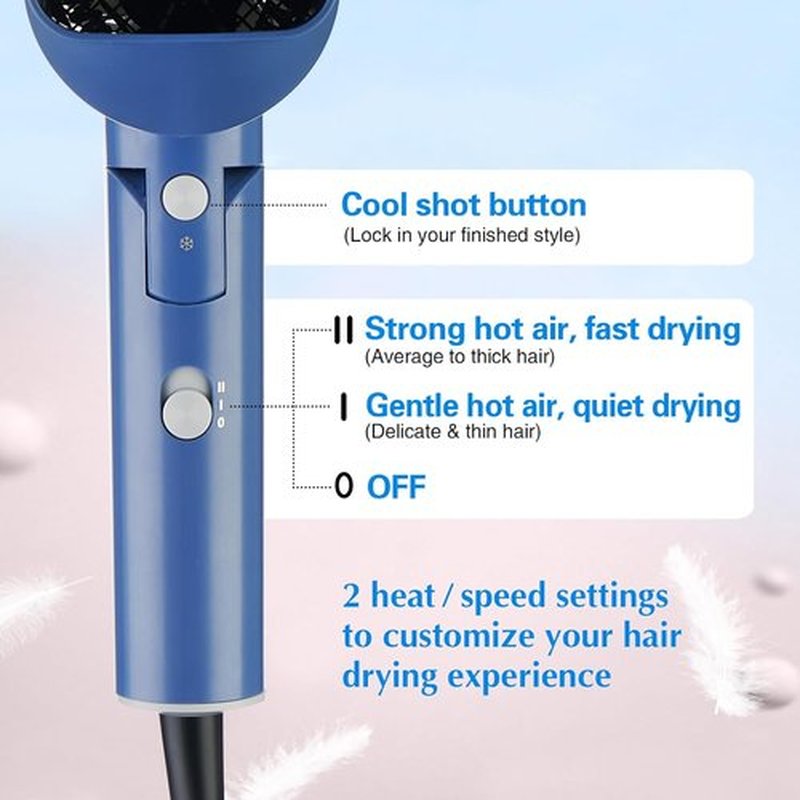 Skiennix 1600W Compact Hair Dryer - Fast Drying & Foldable Design | Stylish Blue Color