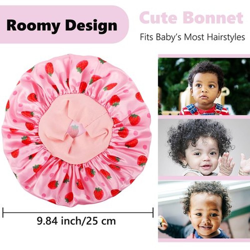 3 PCS Satin Baby Bonnet for Sleeping Silk Sleep Cap Bonnets for Baby Girls and Boys Infant Strawberry