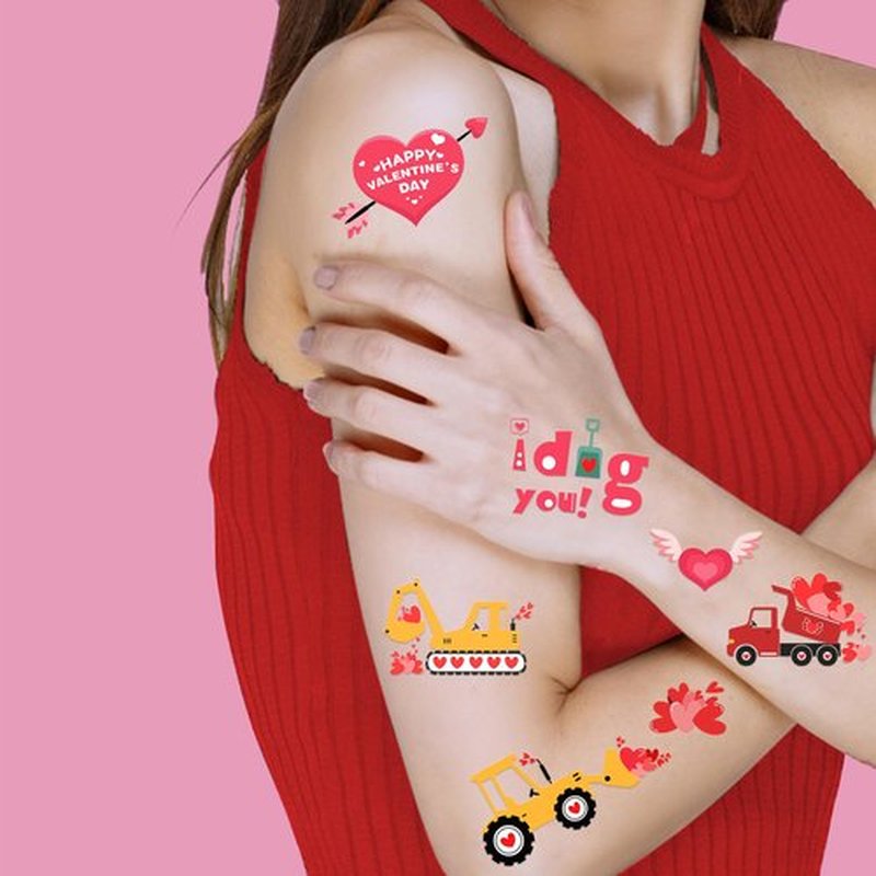 Ovasorve Valentine's Day Temporary Tattoos 152 Count - Heart Stickers for Classroom Party Favors, Pink Valentine Gifts Exchange, Teacher Rewards Supplies (Candy Hearts Design)