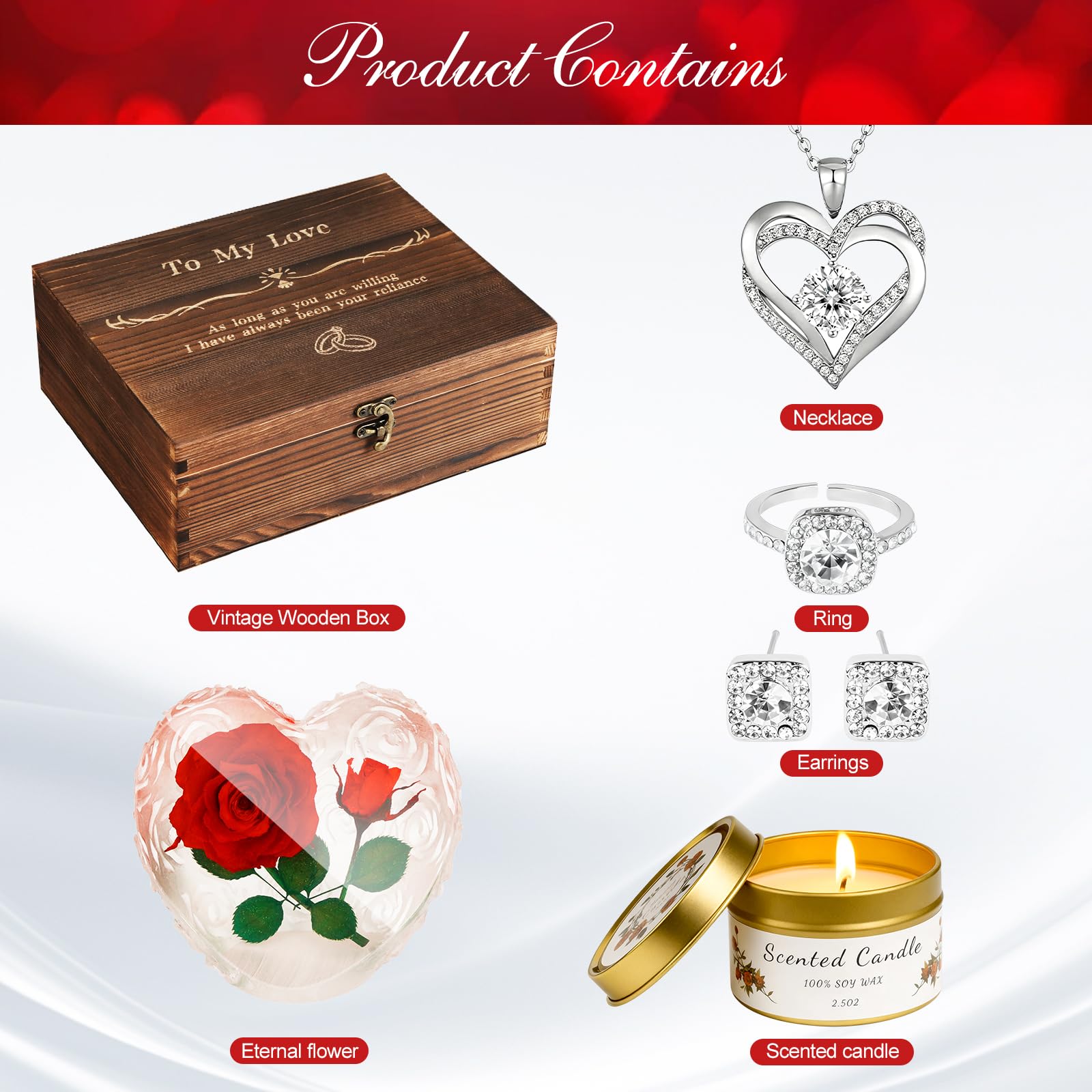 CLTTCLLCT Preserved Roses with Heart Necklace & Candle, Mothers Day Gifts for Mom Eternal Flowers Rose Birthday Gifts for Women Girlfriend Wife Mom, To My Love Unique Gift On Mothers Day Anniversary