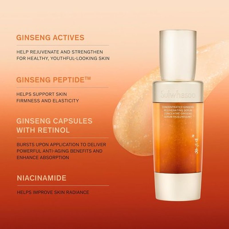 Sulwhasoo Concentrated Ginseng Rejuvenating Serum - Anti-Aging Ginseng & Peptide Formula with Niacinamide, Retinol & Hyaluronic Acid for Youthful Skin