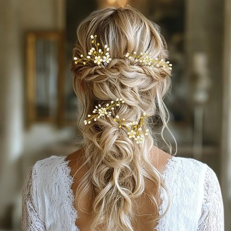 Hair Comb and 4 Pins Bridal Hair Accessories, Pearl Crystal Rhinestone Wedding Hair Comb and Hair Pins for Brides Bridesmaids Women Girls (Gold, 5 Pieces)