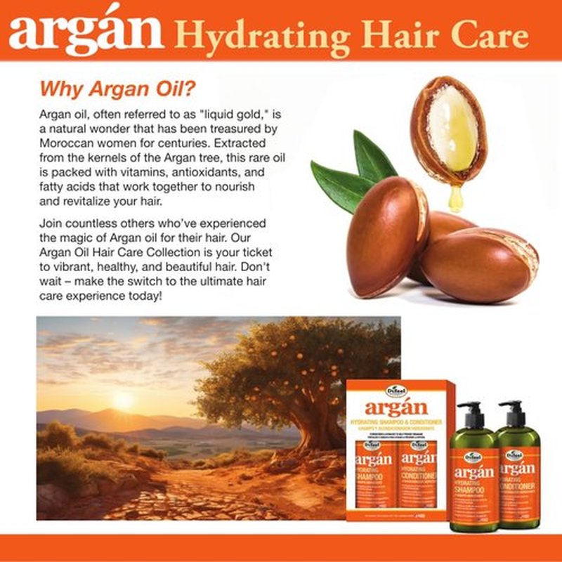Difeel Argan Hydrating Shampoo - Natural Sulfate-Free Argan Oil Formula | 33.8 oz for Nourished Hair