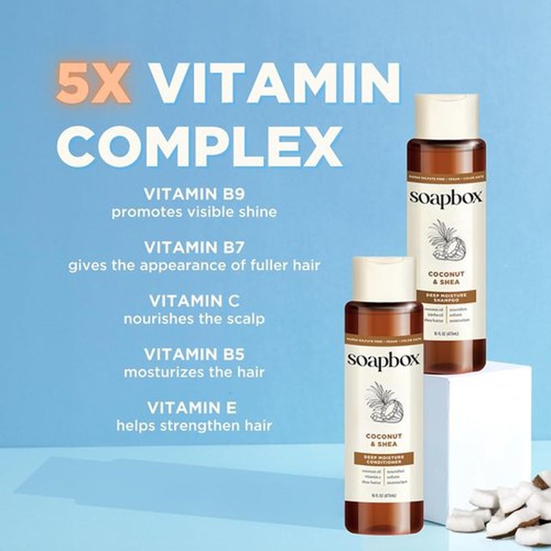 Soapbox Coconut Shampoo & Conditioner Set - Moisturizing Coconut Oil, Jojoba Oil & Aloe | Paraben & Sulfate Free | 16oz (Pack of 2)