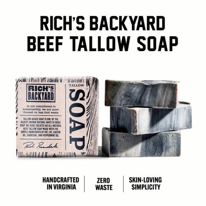 RICH'S BACKYARD All-Natural Handcrafted Beef Tallow Soap – Moisturizing & Deep Cleansing | Charcoal & Peppermint Oil | No Artificial Ingredients | Sustainably Sourced | 7 oz Bar