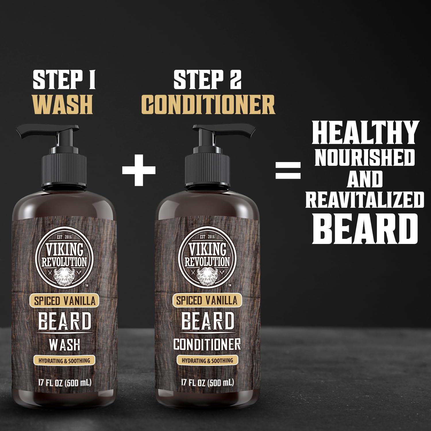 Viking Revolution Spiced Vanilla Beard Wash for Men with Argan Oil and Jojoba Oil - Beard Softener and Strengthener Beard Shampoo with Beard Oil - Beard Care to avoid Beard Dandruff and Itch (17 oz)
