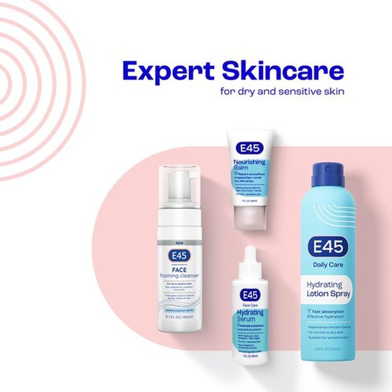 E45 Hydrating Face Serum, Instant 48 Hour Results, Hyaluronic Acid, Vegan, Lightweight, Boosts Hydration, for Dry, Sensitive and Eczema Prone Skin, Fragrance Free, Dermatologically Tested, 1 fl oz