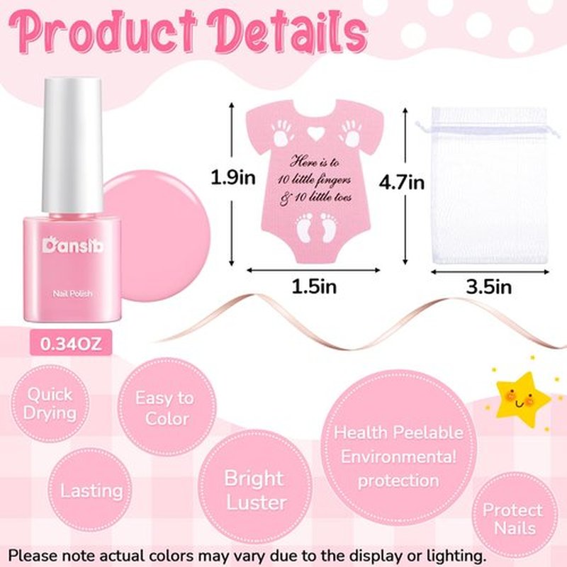 Dansib 12 Set Light Pink Baby Shower Mini Nail Polish Bulk Baby Shower Party Favors for Guests Gender Reveal Party Supply Souvenir Return Thank You Gifts with Card Organza Bags Ribbon Quick Dry
