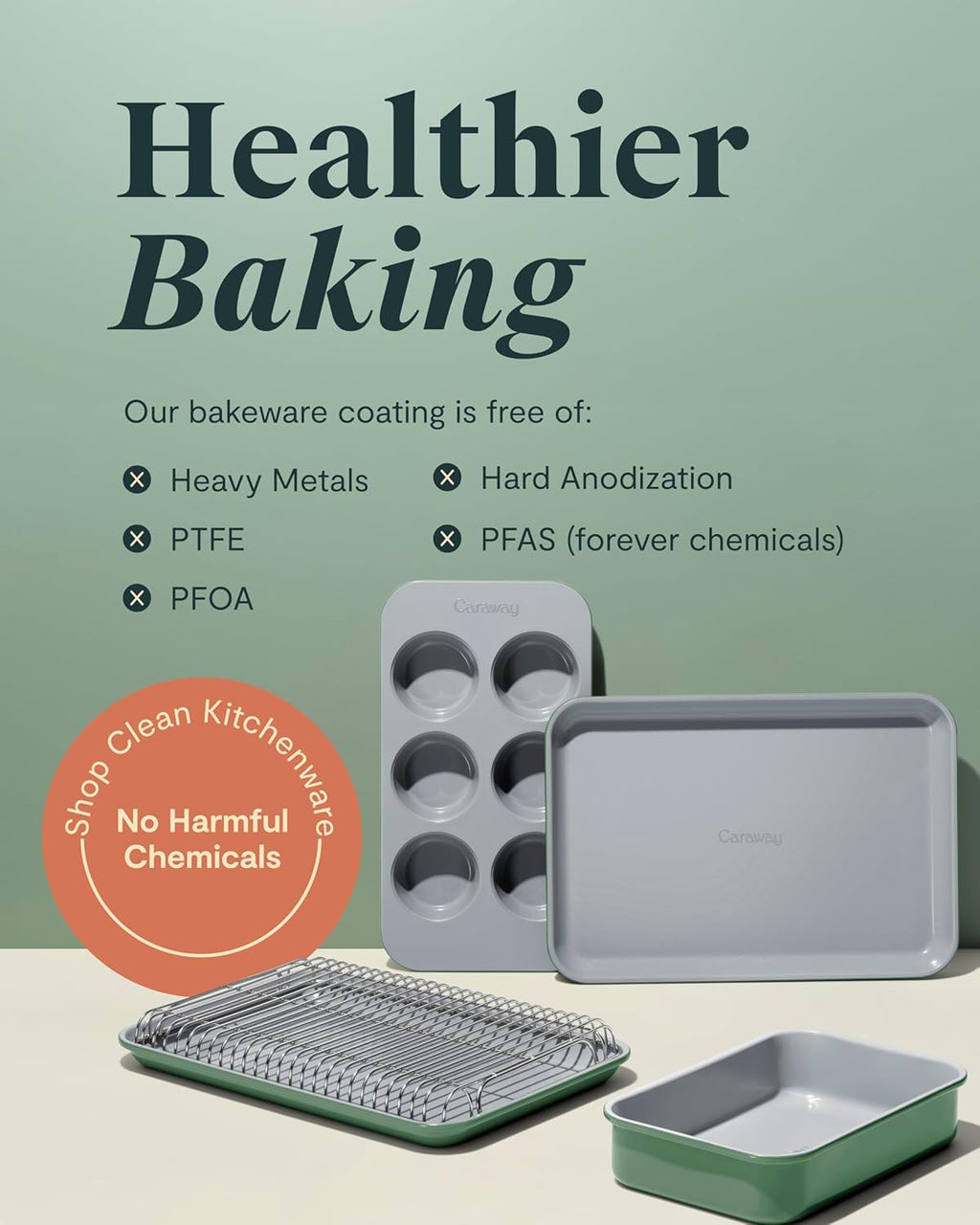 Caraway Nonstick Baking Pan Duo - 9” x 6.5” Deep Ceramic Casserole Dish - Non-Toxic, PTFE & PFOA Free - Sage