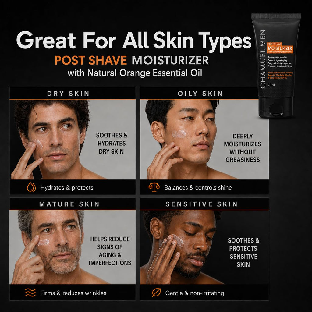 Mens Face Moisturizer Anti Aging - Aftershave for Men, Face Cream & Post Shave Lotion with Argan, Shea & Aloe - Daily Skin Care Balm for Dry, Oily & Sensitive Skin, 2.6 oz