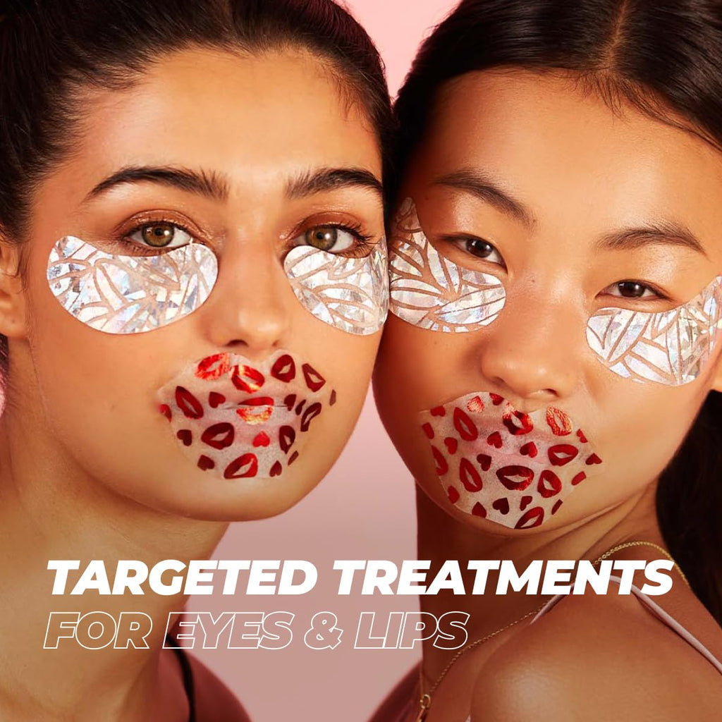 Vitamasques Under Eye Patches & Lip Mask Sheets, Best of Eyes & Lips Set 2 Packs - Eye Patches for Puffy Eyes - Under Eye Masks for Dark Circles and Puffiness - 2 x 4 Packs - 8 Pads