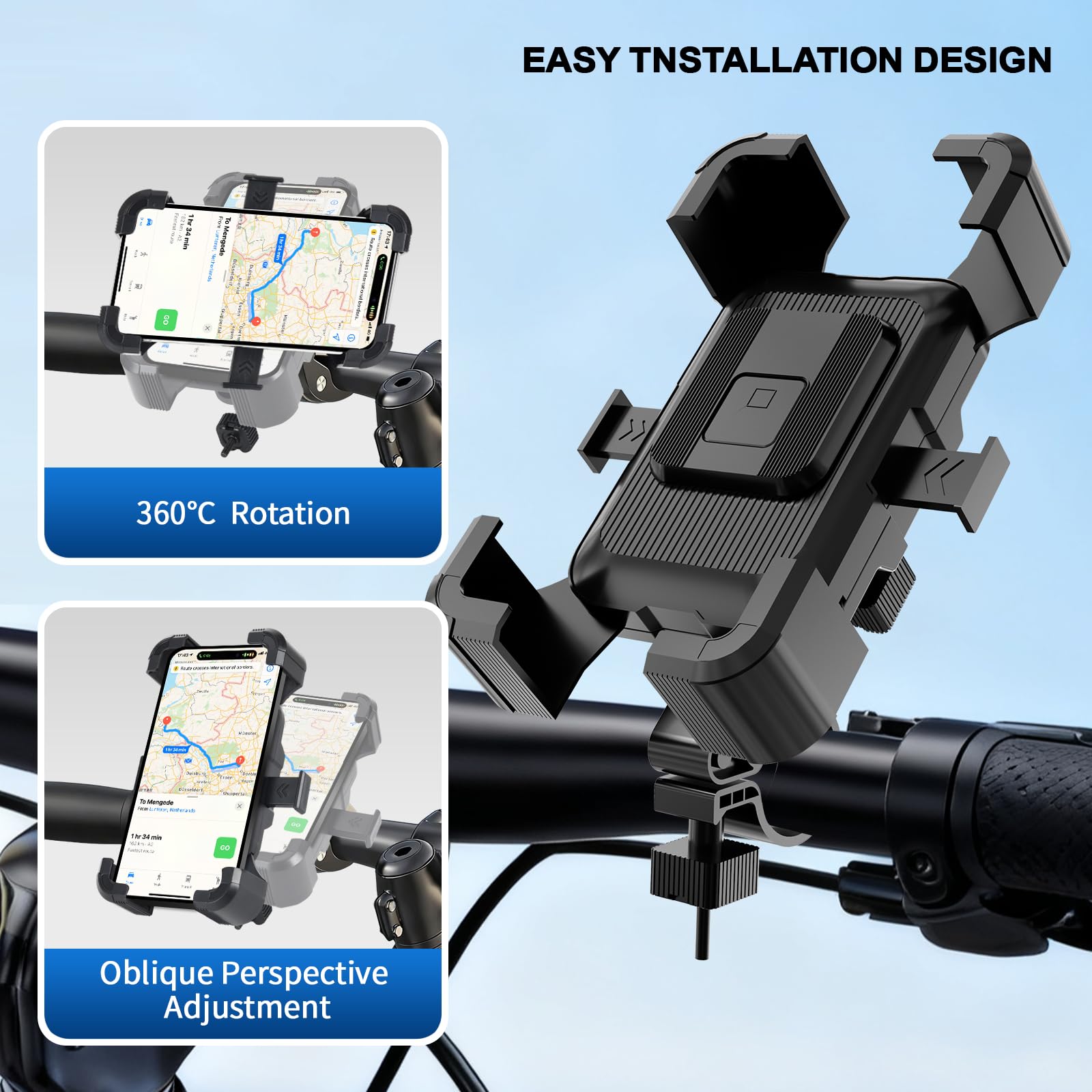 Litchigonzhu Bike Phone Mount Holder, Motorcycle Phone Mount, 3rd-Gen Anti Vibration for Scooter, E-Bicycle, Durable Phone Holder Handlebar[1s Release] Suitable for Smartphones 4.7-7.1",
