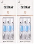 KISS imPRESS Press-On Manicure, Nail Kit, PureFit Technology, Short Press-On Nails, Square, I'd Rather Be, Includes Prep Pad, Mini File, Cuticle Stick, and 30 Fake Nails (Pack of 2)