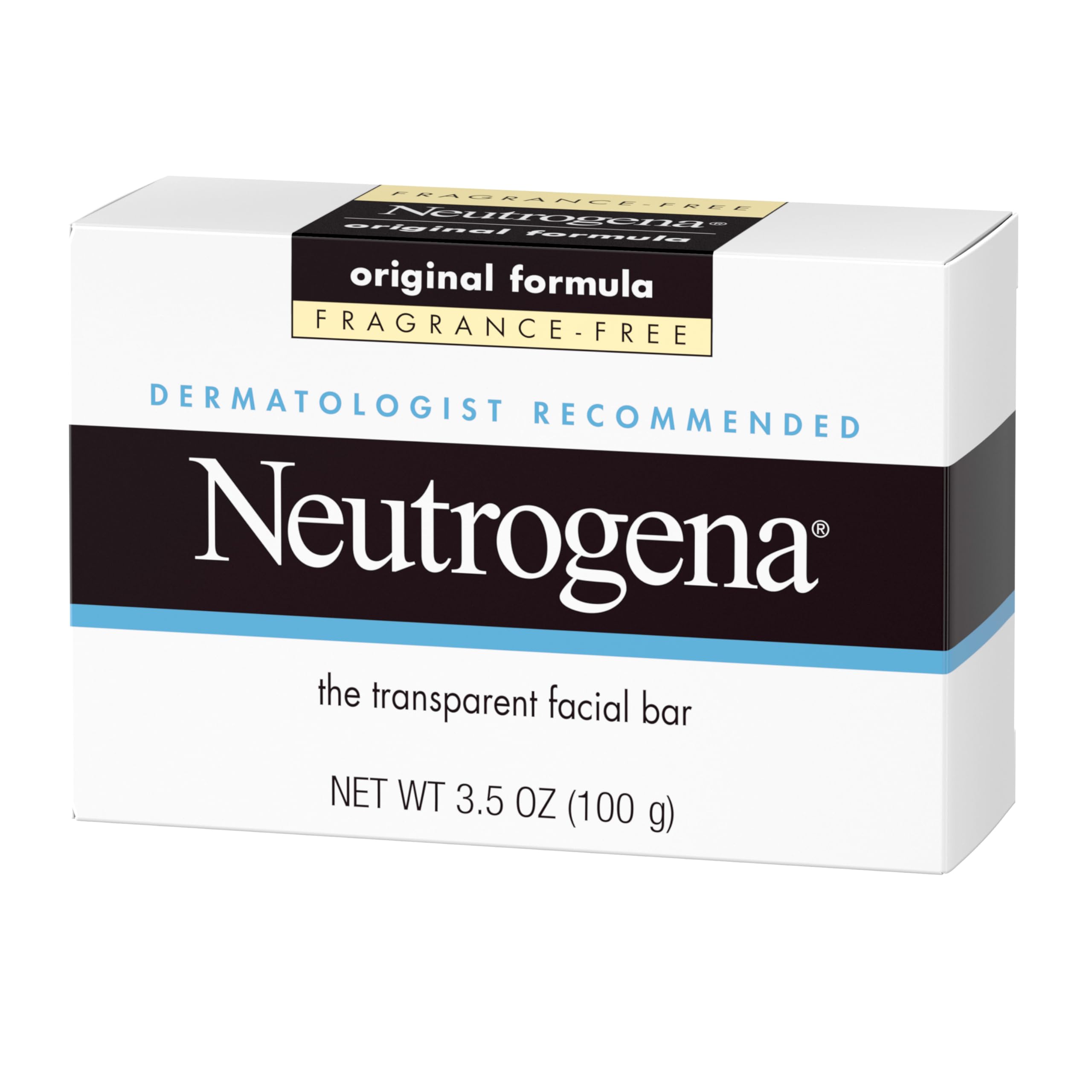 Neutrogena Original Transparent Facial Cleansing Bar, Fragrance-Free Glycerin Face Wash Bar Soap for Gentle Daily Cleansing, Hypoallergenic & Dye-Free Pure Facial Soap, 3.5 oz