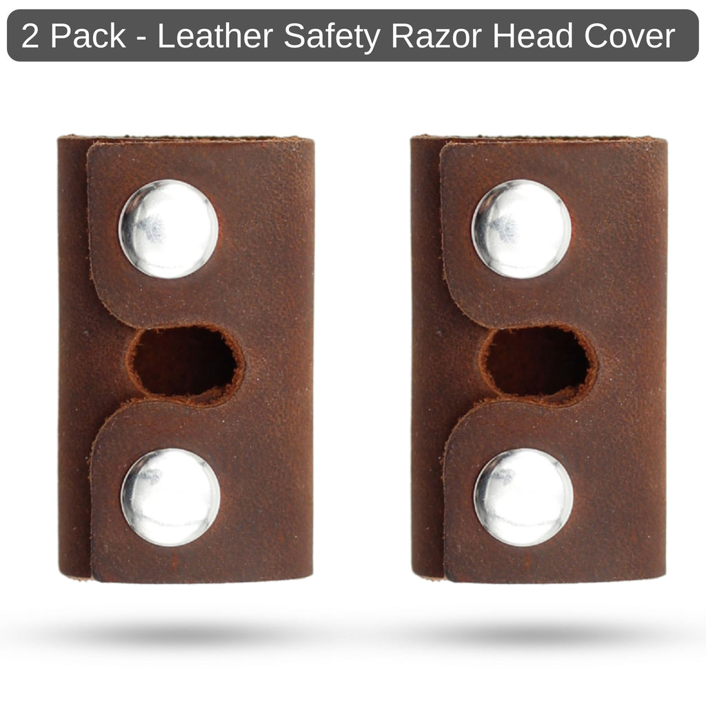 Toprank Leather Safety Razor Case – Genuine Leather Razor Cover for Travel, Fits Most Double Edge Safety Razors, Blade Protector, Snap Closure (Tan, 2-Pack)