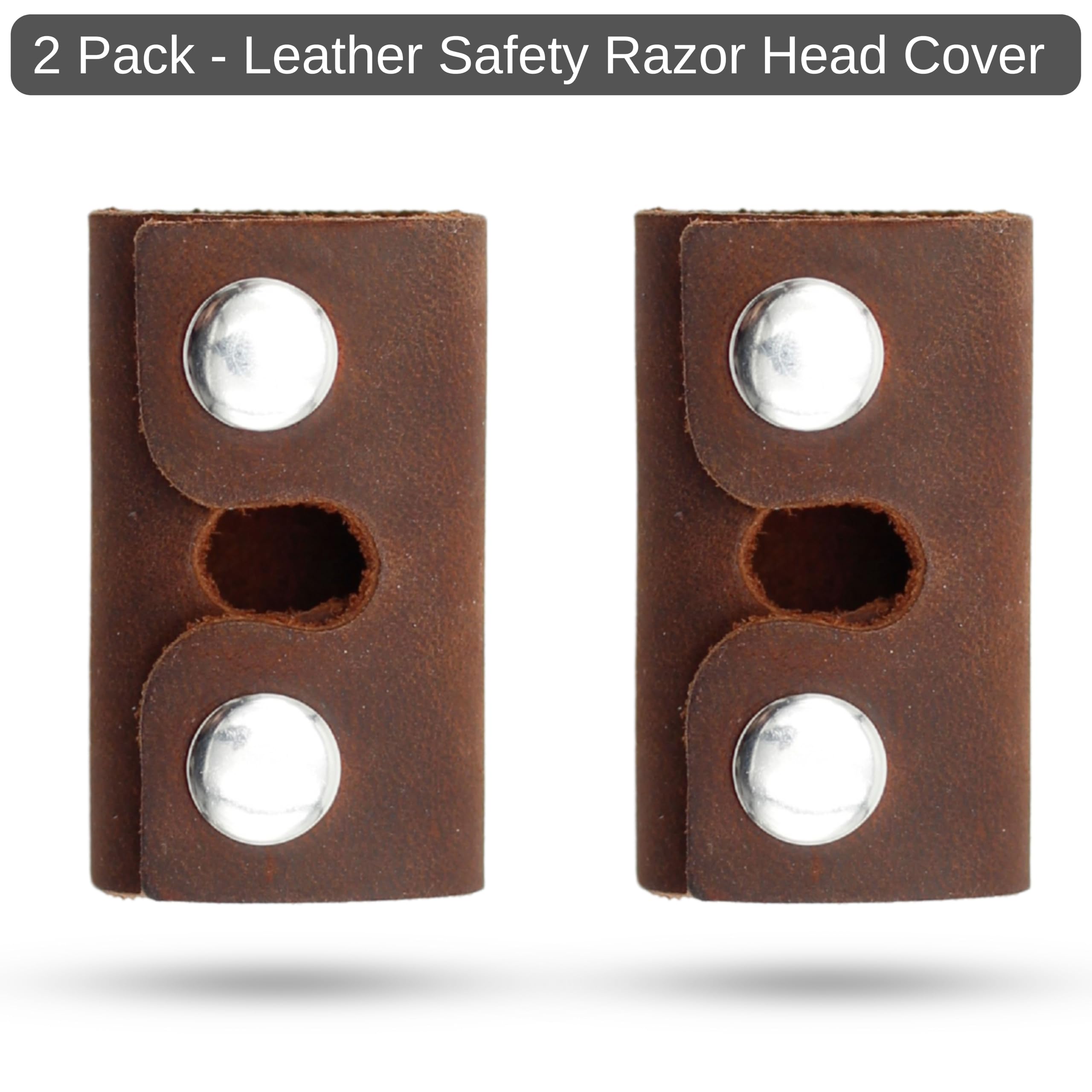 Toprank Leather Safety Razor Case – Genuine Leather Razor Cover for Travel, Fits Most Double Edge Safety Razors, Blade Protector, Snap Closure (Tan, 2-Pack)