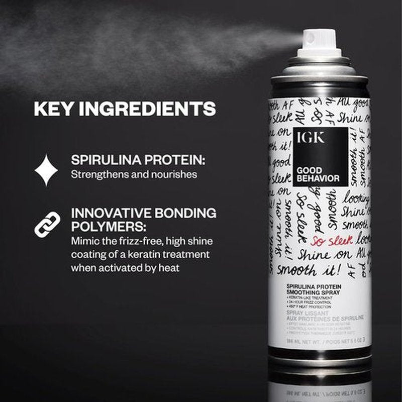 IGK Good Behavior Spirulina Protein Smoothing Spray - Frizz Control & Heat Protectant | Vegan & Cruelty-Free | 5.6 Oz (Pack of 2)