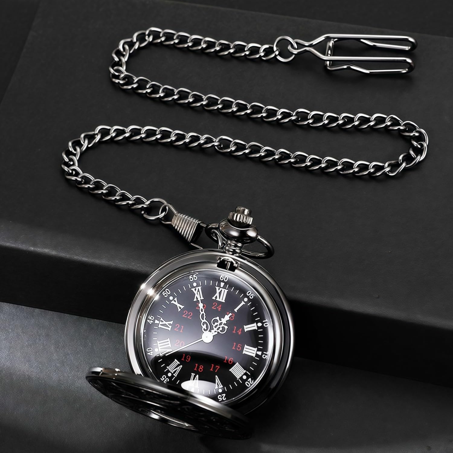 Afcrho Groomsmen Gifts Set of 4 Wedding Engraved Pocket Watch Best Man Roman Numerals Quartz Pocket Watch Wedding with Chain