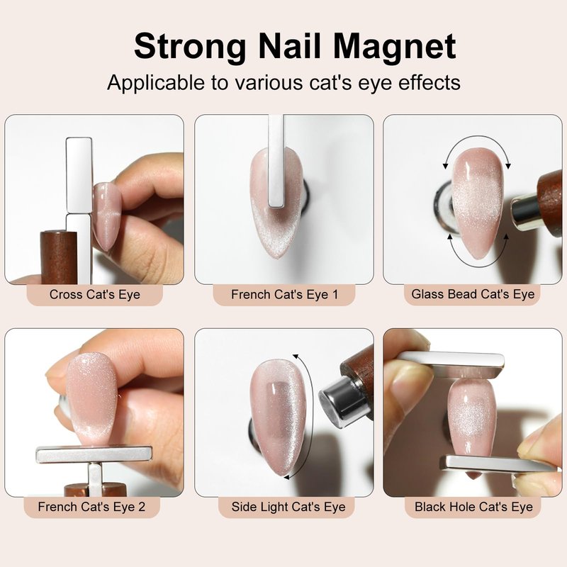 vnjaoi Heart Cat Eye Magnet for Nails,Multifunctional Nail Magnet,Detachable Design, Strong Magnet for Nails+2PC Y Shaped for DIY Manicure Kit(Large-Original Wood)