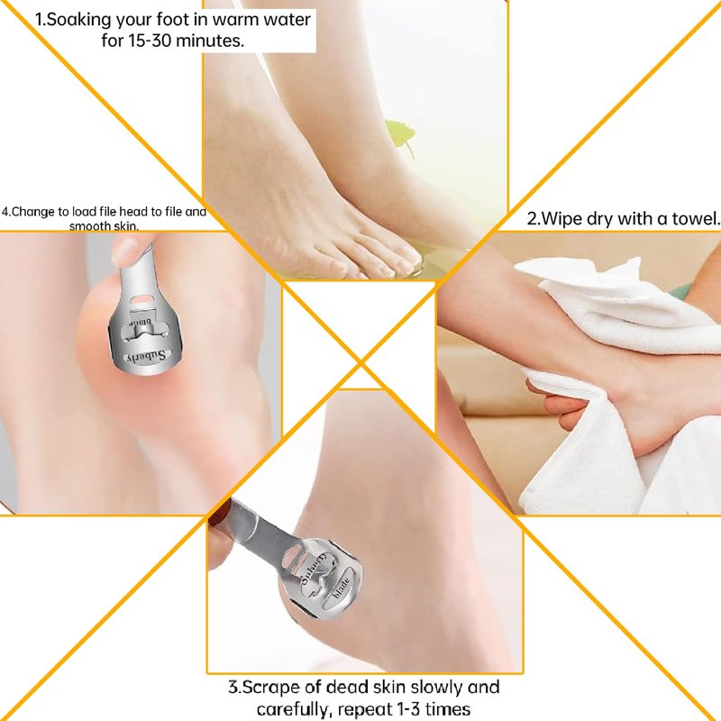 Yihurlm Foot Rasp & Callus Shaver Set,1 Wood Handle Foot Razor with 30 Replacement Slices Blades,1 Foot File Heads,1 Pedicure Feet File,Stainless Steel Feet Care Tools Callus Remover for Feet Hand