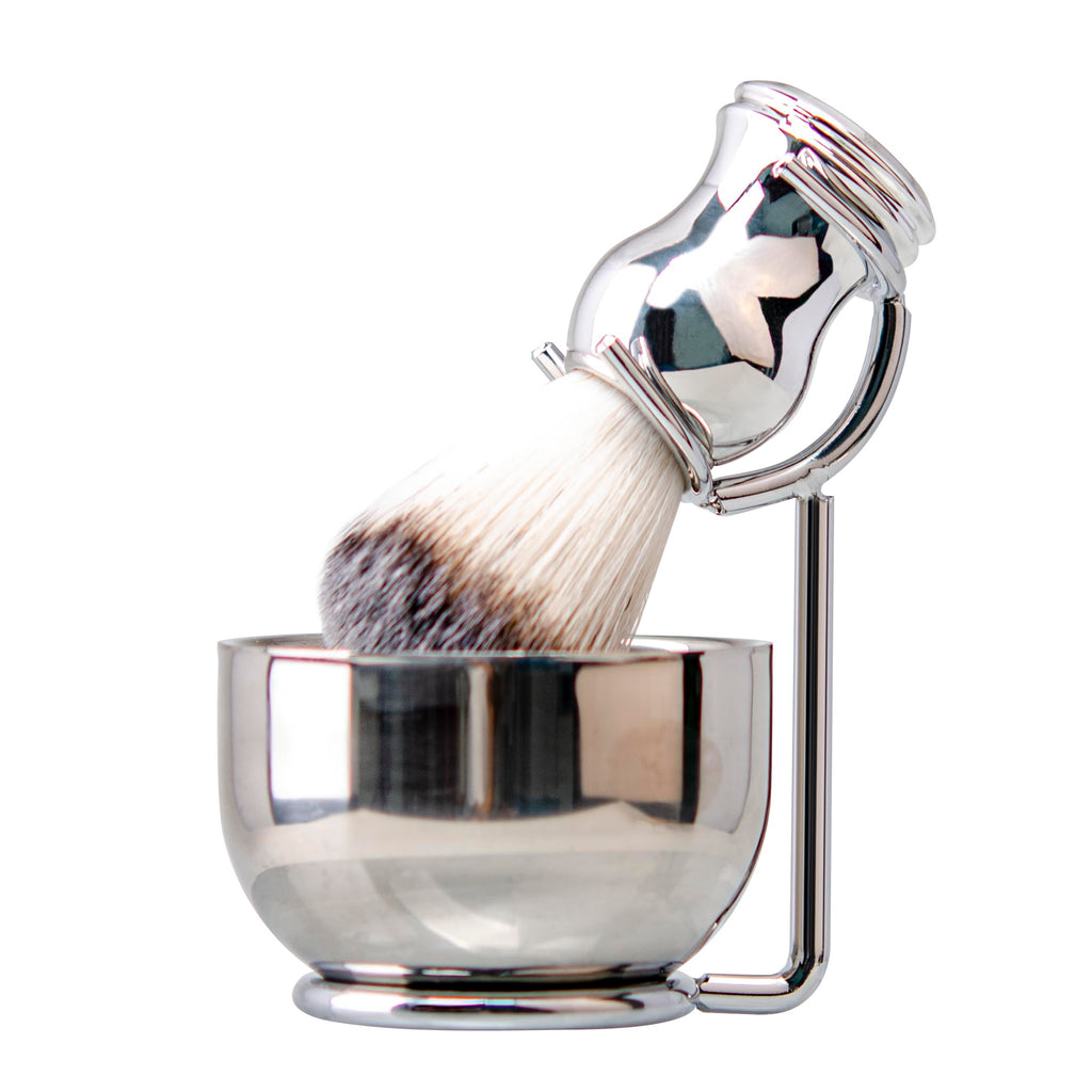 Grandslam Shaving Brush and Bowl Kit for Men, 3 in 1 Shaving Brush Set, Stainless Steel Shaving Bowl and Stand, Shaving Brush, Shaving Kit for Men, Silver