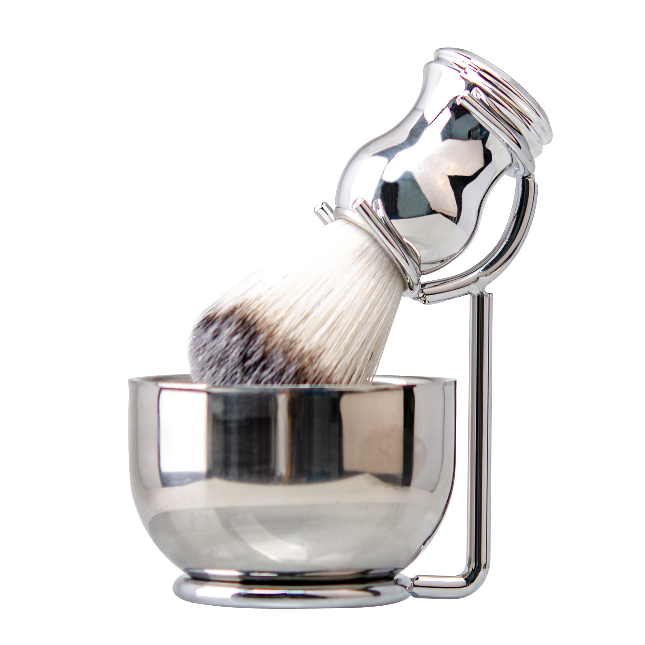 Grandslam Shaving Brush and Bowl Kit for Men, 3 in 1 Shaving Brush Set, Stainless Steel Shaving Bowl and Stand, Shaving Brush, Shaving Kit for Men, Silver