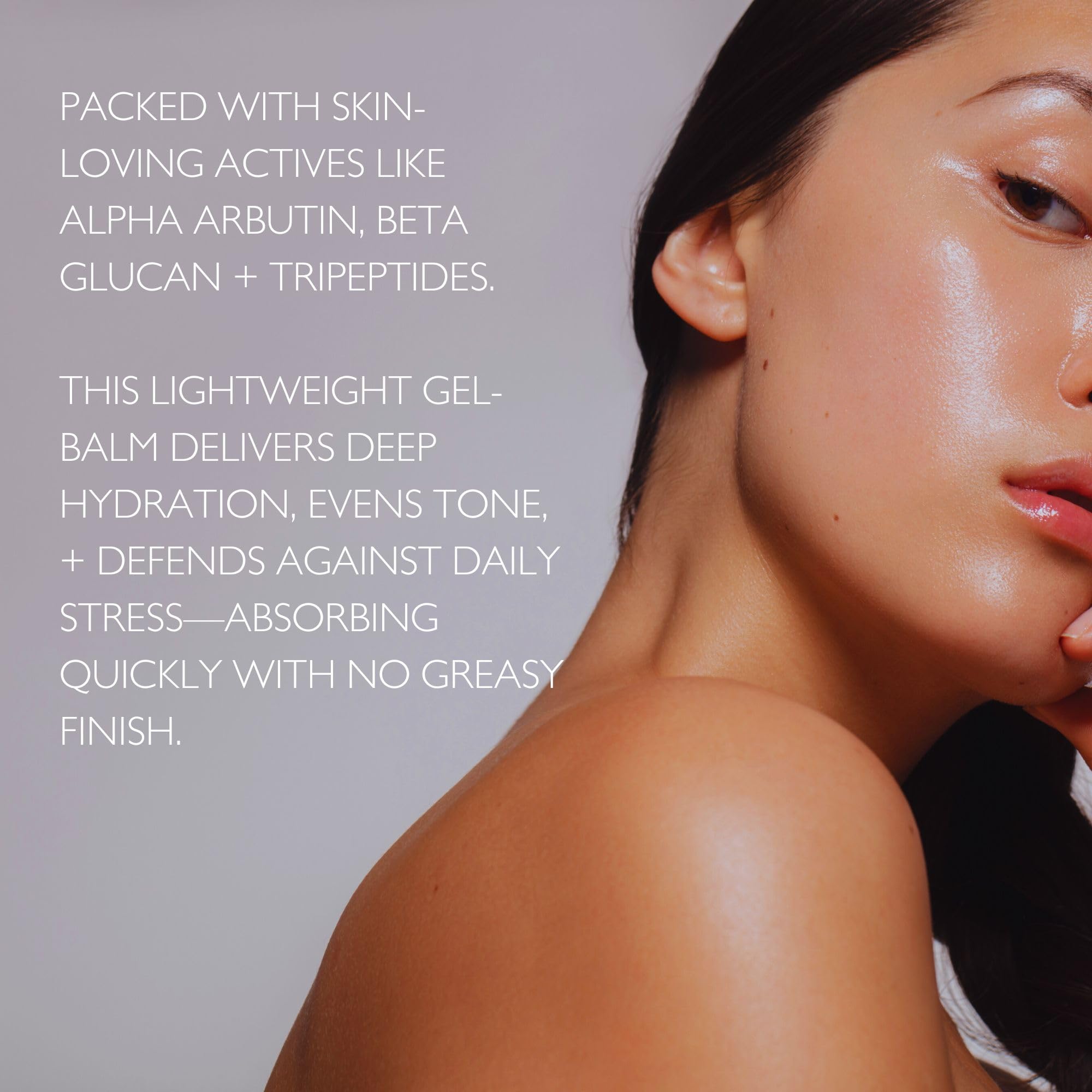 JustUs Skincare, Deep Hydration Gel Balm - Lightweight Daily Moisturizer for Face, primer + hydration, plumps, smooths + evens skin, with Alpha Arbutin, Tripeptides, Beta Glucan + Plum – 50ml / 1.67oz