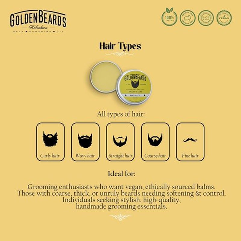 Golden Beards Organic Beard Balm - Vegan Shea, Cocoa & Argan Blend with Lime & Patchouli - 60ml Softener & Styler
