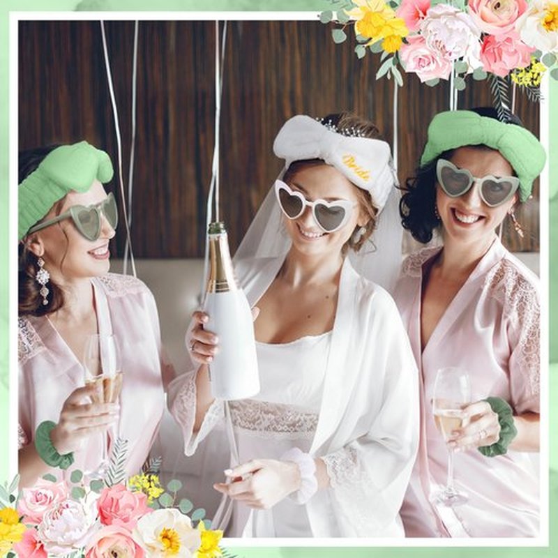 Geiserailie 36 Pcs Bachelorette Party Accessories 12 Bride Spa Headbands 12 Bridesmaid Scrunchies Ties 12 Bachelorette Sunglasses Bridesmaids Proposal Gifts for Wedding Party Favors (Green)
