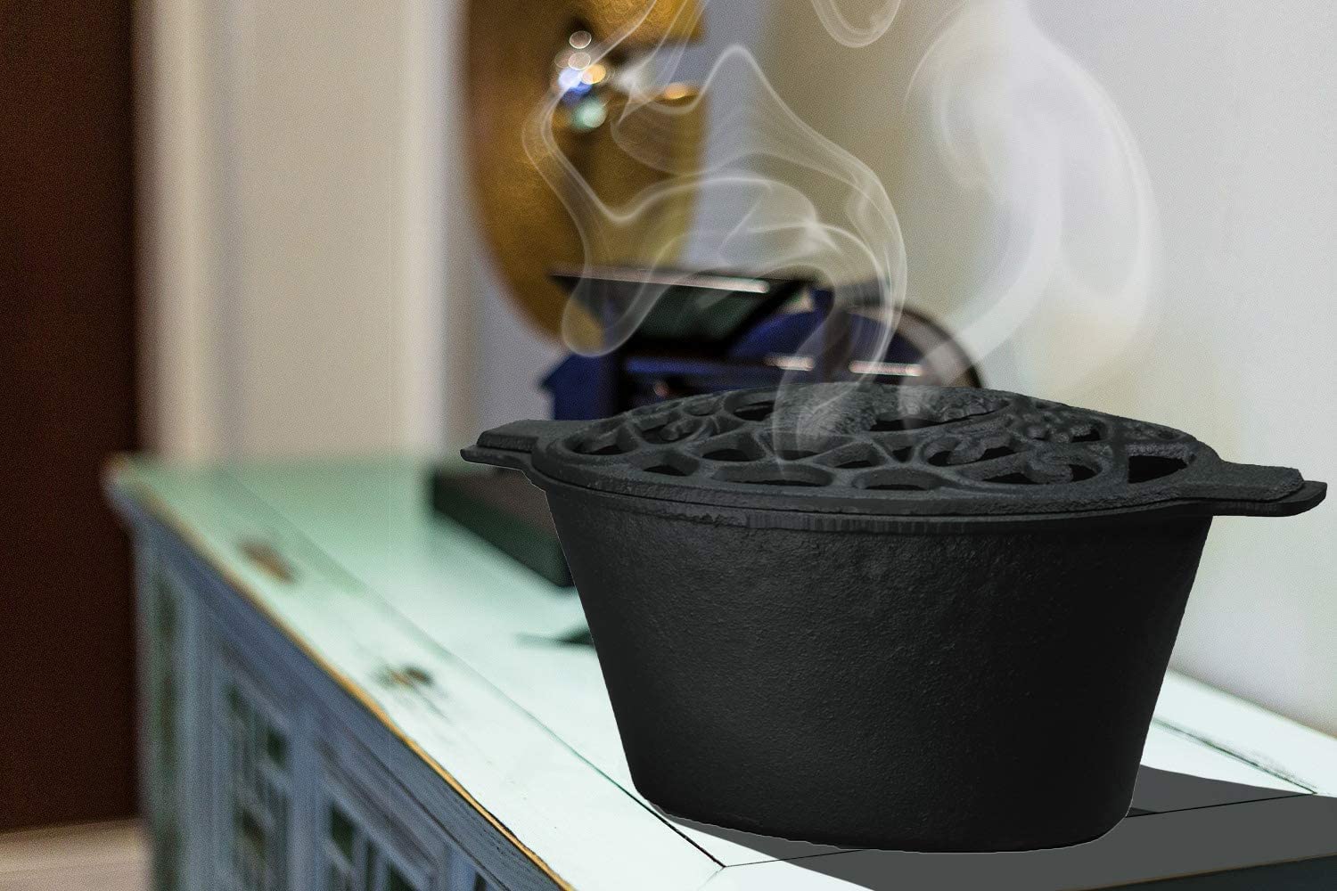 Fire Beauty Woodstove Steamer Stove Humidifier Cast Iron Lattice Top Rust Resistant 2.3 Quart Capacity (chicken)