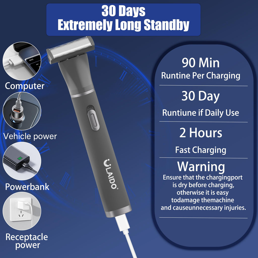 ULAIDO Body Hair Trimmer for Men, 4 in 1 Versatile Trimmer Shavers for Nose Ear Eyebrow Body Hair Trimming, USB-C Fast Charge Electric Pubic Hair Trimmer for Smooth Shaving with Storage Bag