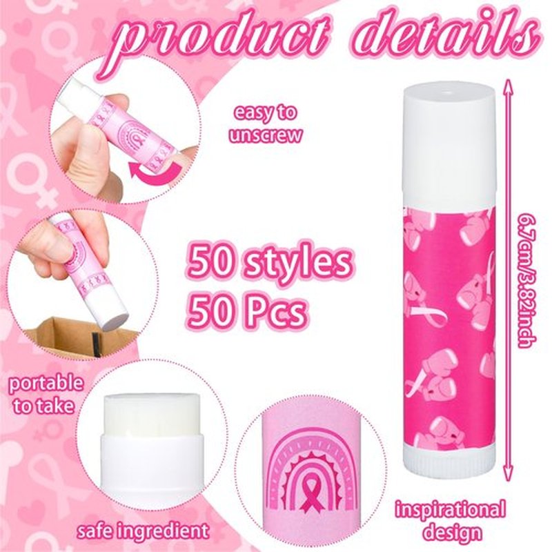 Siifert 20 Pcs Breast Cancer Awareness Lip Balms Bulk Small Pink Ribbon Thank You Gifts Set Breast Cancer Awareness Bulk Items Natural Moisturizing Lip Care Product Survivor Gifts For Women