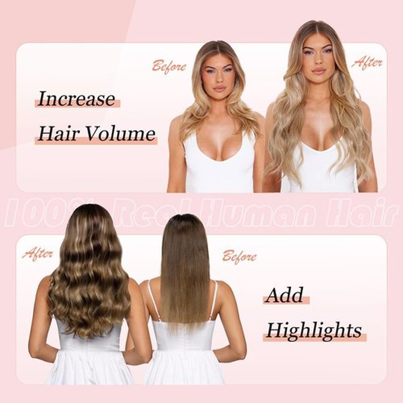 MEI YUAN LIN Human Hair Clip in Extensions 5Pcs Individual Hair Extensions Real Human Hair Clip ins Soft Straight for Women 16 Inch #16/22 Light Blonde Highlighted Golden Blonde